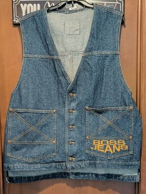 Boss Denim Vest Blue with Yellow Logo